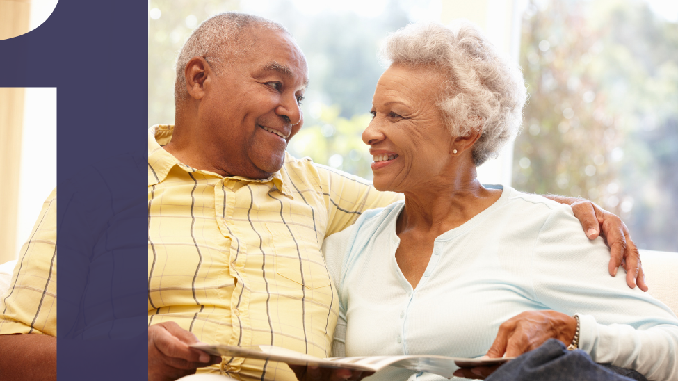 Senior African American couple looking at each other smiling