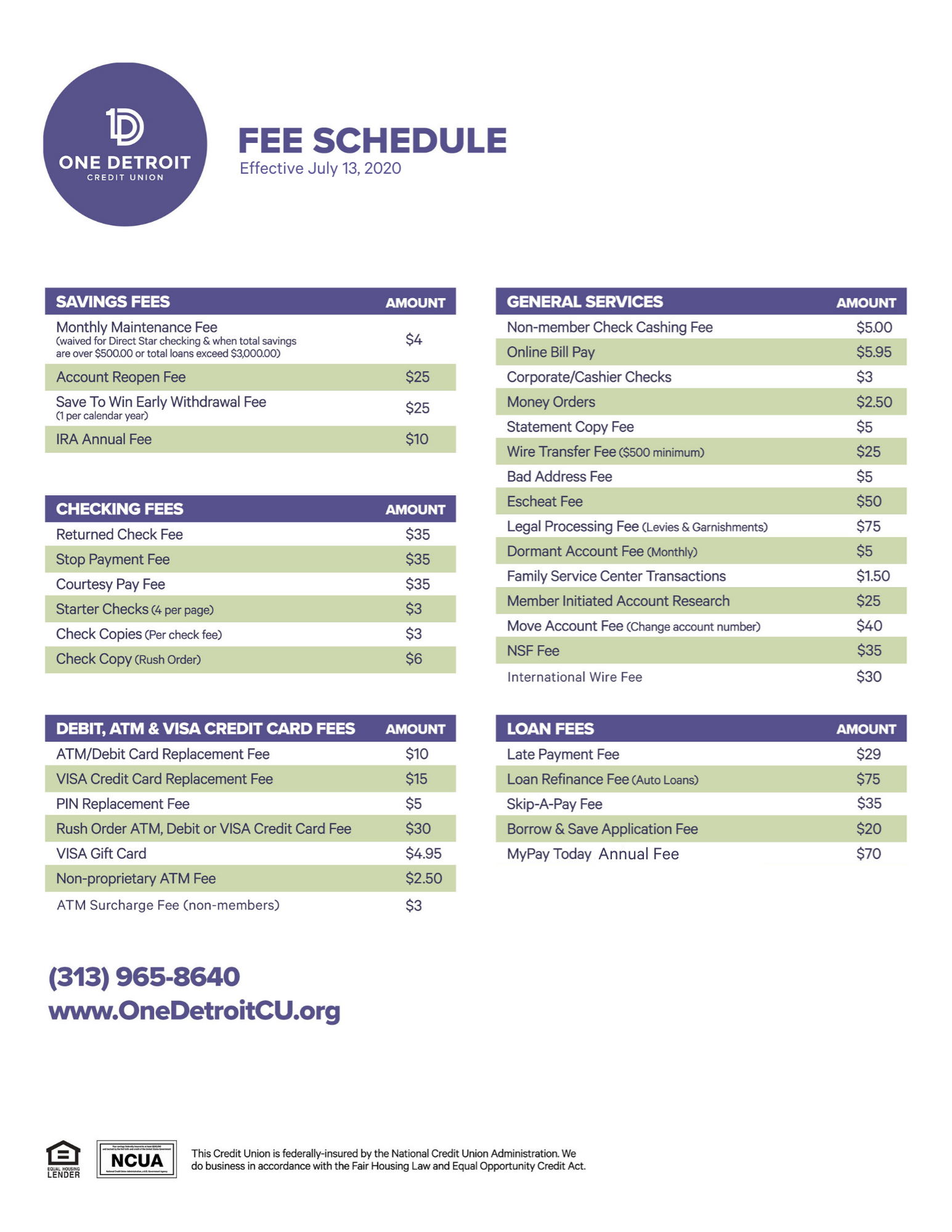 Fee Schedule